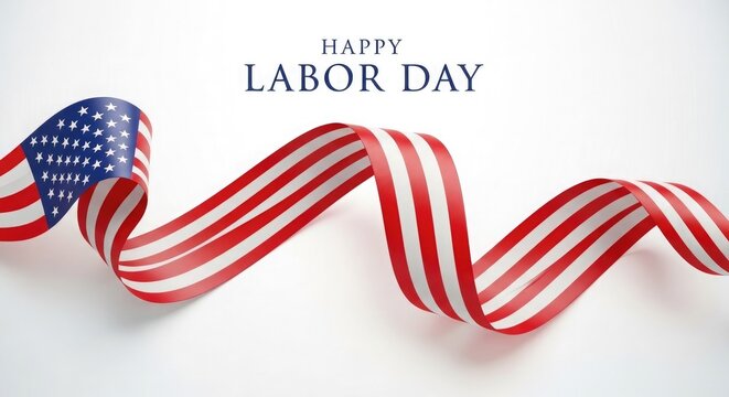 Labor day celebration with american flag ribbon and stars