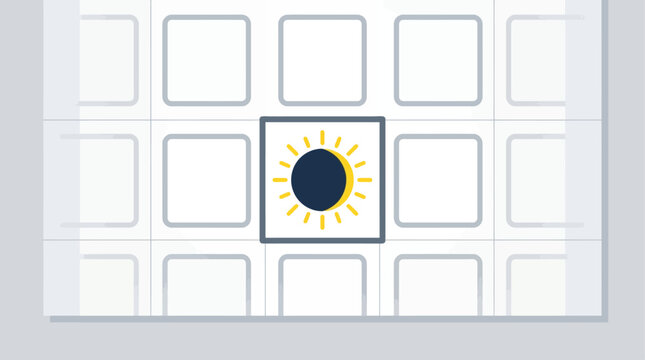 A crisp flat design vector illustration of a calendar page with a specific date highlighted by a total solar eclipse icon, signifying an important upcoming celestial event. 