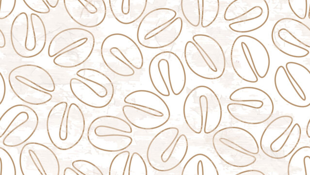 Coffee Seamless Pattern. Sketch for Food Shop, Menu, Bakery Cafe. Coffee Beans with Grunge Effect Brown and Beige Colors. Vector Art Border Background.