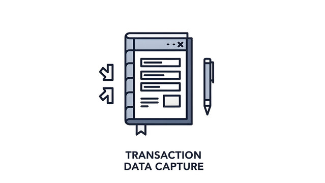 Transaction data capture, business process icon, document scan, data collection symbol