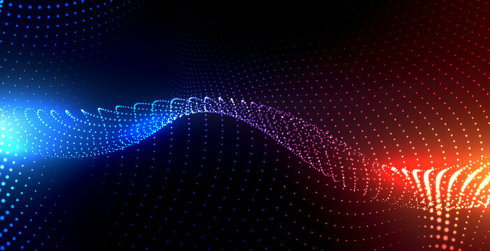 Abstract Energy Wave - Blue Red Glowing Particles with Flowing Motion Lines - Modern Digital Technology Background Wallpaper