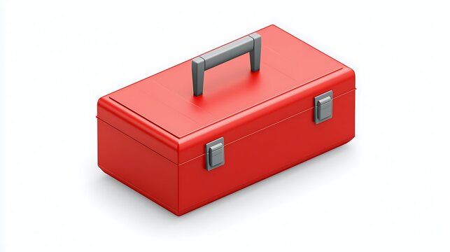 Awesome photo of red plastic toolbox with handle and latches.