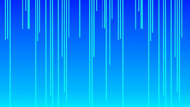 Time lapse static view of vertical light streaks descending over blue gradient abstract digital screen backdrop in studio setting