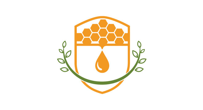 Honey Drop Logo Depicting A Natural Sweetness With Leafy Elements and Hexagonal Structure