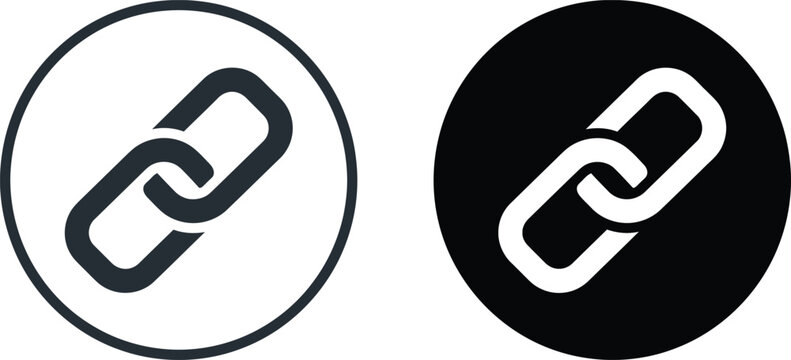 Black and white link chain icon set for web navigation and internet connection symbols
