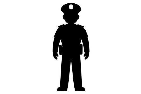 a black silhouette of a police officer, cop in uniform in a simple style ,black, cop, guard, icon, man, police, police officer, policeman, silhouette, style, uniform 