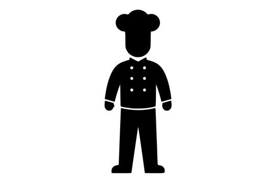 black silhouette of chef in uniform and hat in a flat style on a white background ,black, cap, chef, cook, flat, hat, icon, man, silhouette, style, uniform 