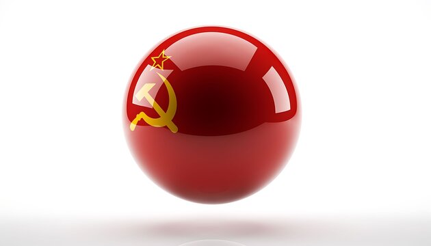 Red sphere with yellow symbol on white background