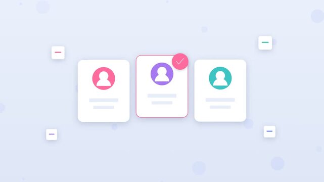 Animated flat design user profile cards with digital identity icons