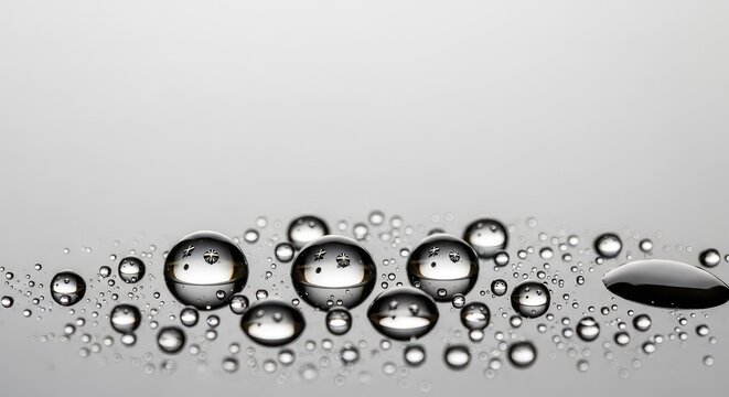 Macrophotographie de gouttes d'eau cristallines sur une surface lisse, reflets scintillants et puret&eacute; naturelle captur&eacute;e en gros plan, abstract, glittering, surface