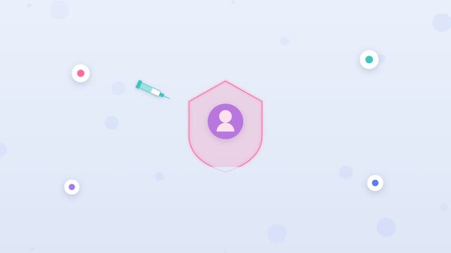 Animated flat design vaccination protection with shield and patient icon