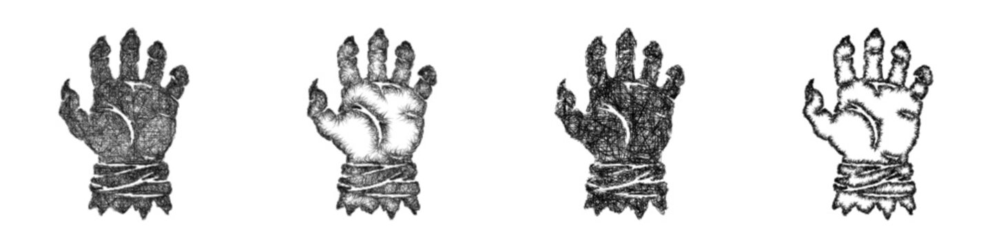 Monochrome sketch orc hand icon design set