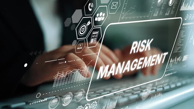 Business Professional Engaged in Risk Management with Data Analysis and Technology Graphics. Asymptotic smart data analytic.
