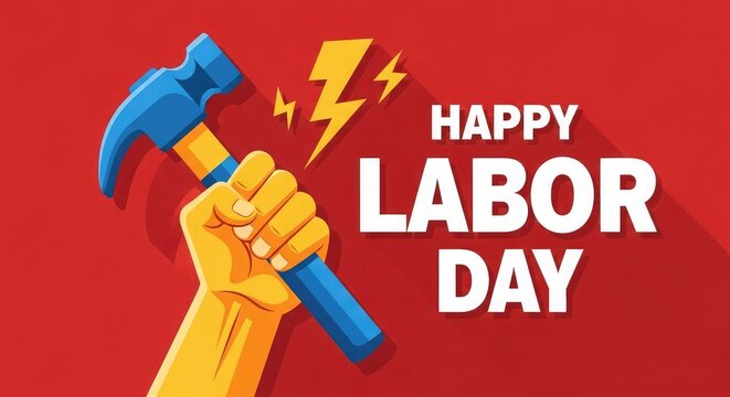 Labor day illustration with hammer and raised fist
