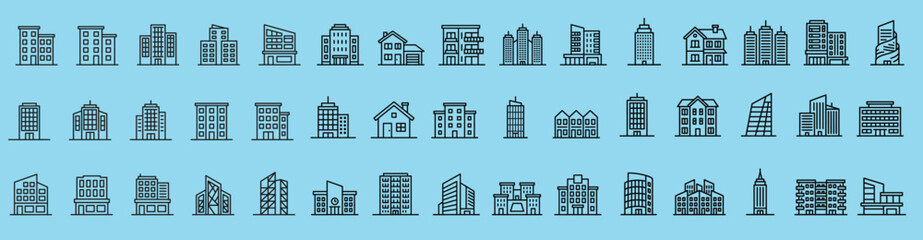 Fototapeta premium Blue urban skyline illustration buildings and abstract elements