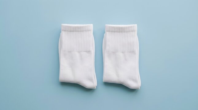 White socks mockup on light blue background for design and branding