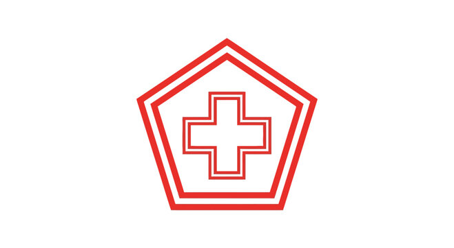 Medical Emblem: A Striking Red Cross Within a Pentagonal Frame Representing Healthcare