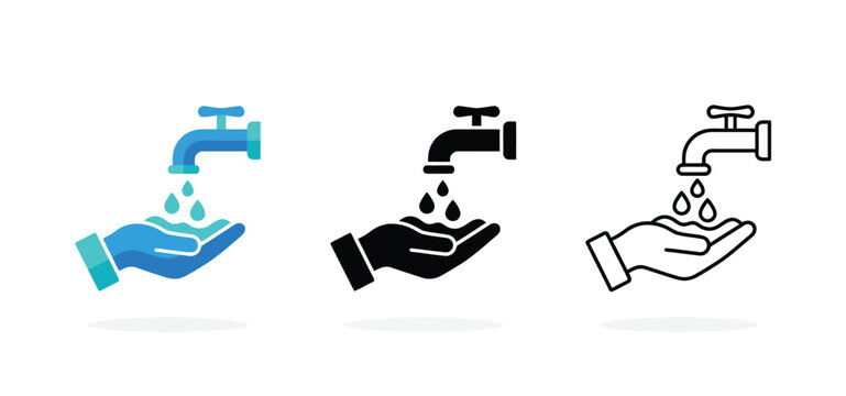 Hand holding water drops from a faucet Vector