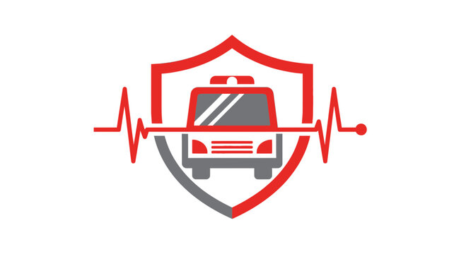 Medical First Responder Symbol: Ambulance in Shield Design Focused on Healthcare Services
