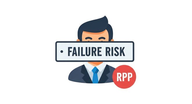 Businessman with failure risk sign and rpp icon