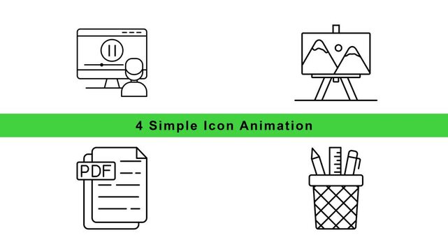 Education Technology Icon Animation Set &ndash; Lightbulb Student PDF File Cabinet Outline Motion Graphics Loop