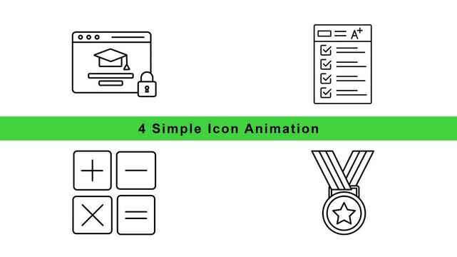 Simple Icon Animation Set &ndash; Checklist, Keyboard, Plus Minus, Medal Outline Motion Graphics Loop