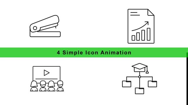 Business Education Icon Animation Set - Office Presentation Graduation Outline Motion Graphics Loop