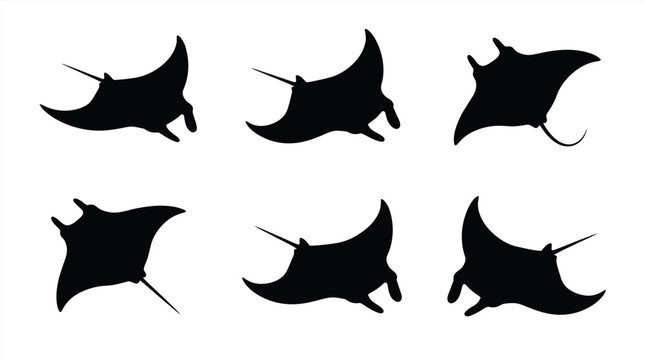 Black silhouettes of manta rays swimming Vector