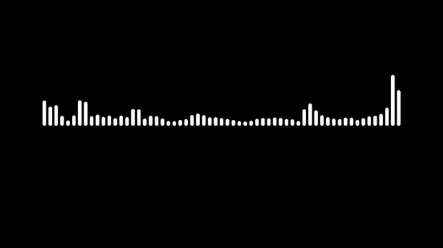 Modern audio pulse spectrum animation on black background, white waveform equalizer display, dynamic sound frequency visualization, seamless sound motion graphics 4k.
