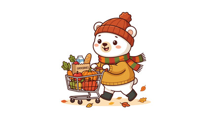 Cute bear shopping for groceries in autumn © punduh
