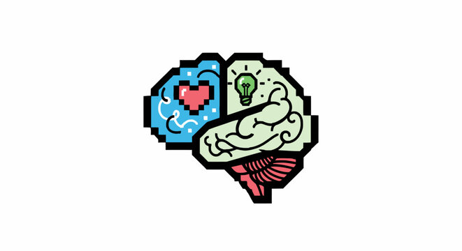 Brain with heart and lightbulb symbol.