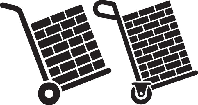 Two hand trucks with bricks, one with wheels and one with caster.