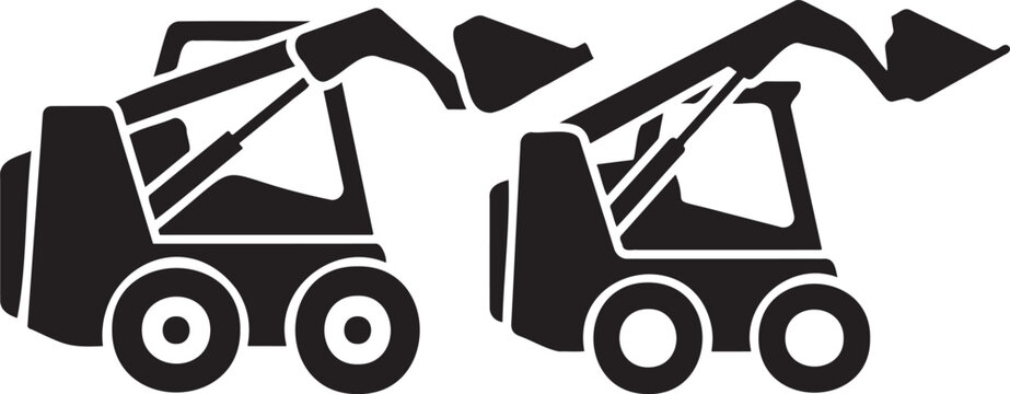 Two bobcat skid steer loaders on white background.