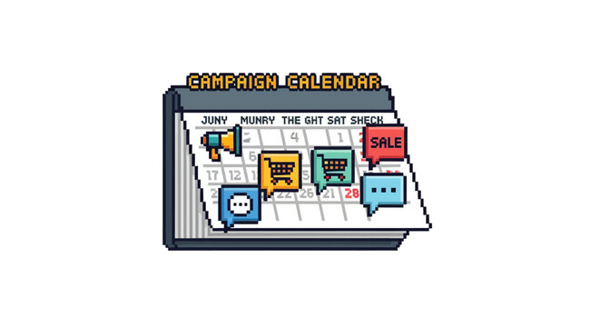 Colorful campaign calendar on desk.