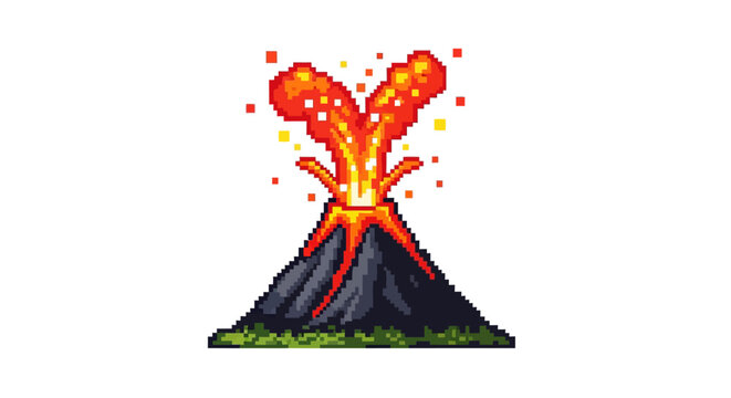 Erupting volcano with lava explosion.