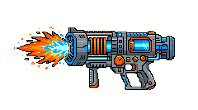 Futuristic Blaster Firing Energy Beam.