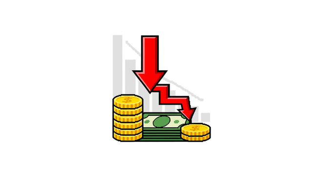Coins with red arrow going down.