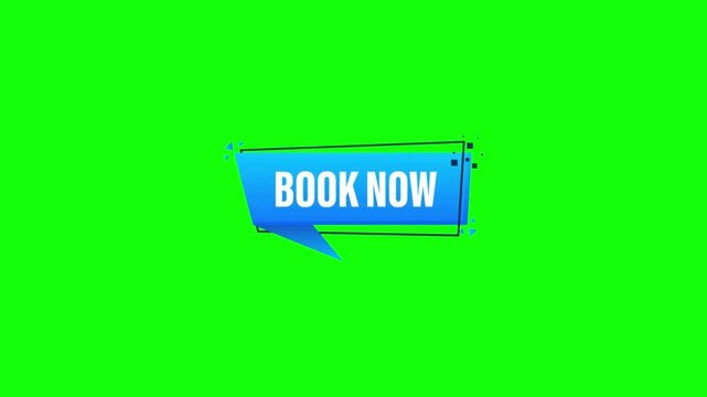 Animated book now button set for website interface design on a bright green screen background