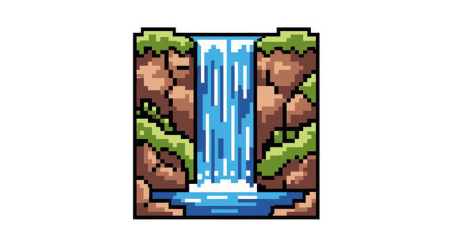 Pixel art blue waterfall cascade.