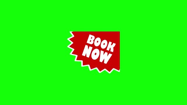 Dynamic comic book style book now call to action animations on a vibrant green screen background