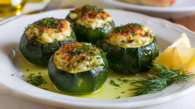 Delicious Greek zucchini stuffed with rice and fresh herbs for a tasty meal