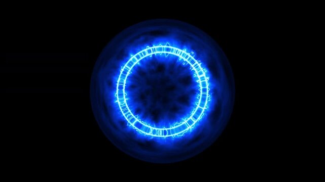 Render Neon circle rotation of frame effects on dark background. Video animation glowing techno backdrop. Round motion frame.