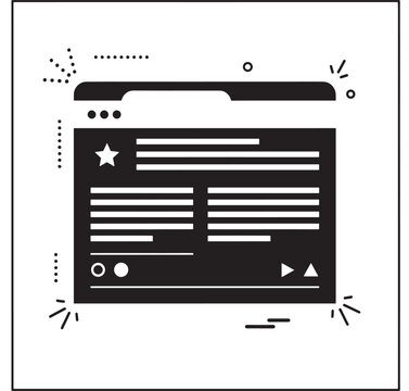 Browser Window with Star Icon and Media Controls on Black Background Featuring Web, Interface, Digital with Technology and Internet Elements