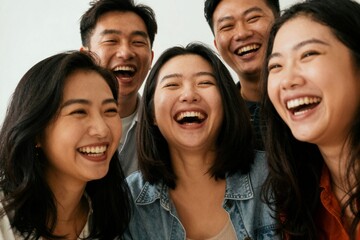Obraz premium Young adults laughing together in indoor close up studio