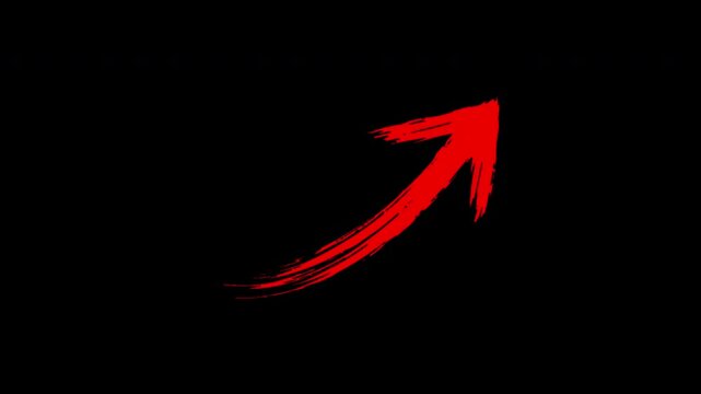 4K Red brush stroke upward right arrow animation for UI tutorials presentations creative navigation element artistic hand drawn motion graphics loop asset Alpha Channel - Red Version