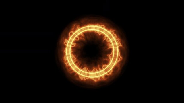 Render Neon circle rotation of frame effects on dark background. Video animation glowing techno backdrop. Round motion frame.