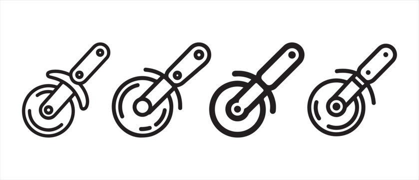 Set of pizza cutter icons in a simple flat line art style on a white background.