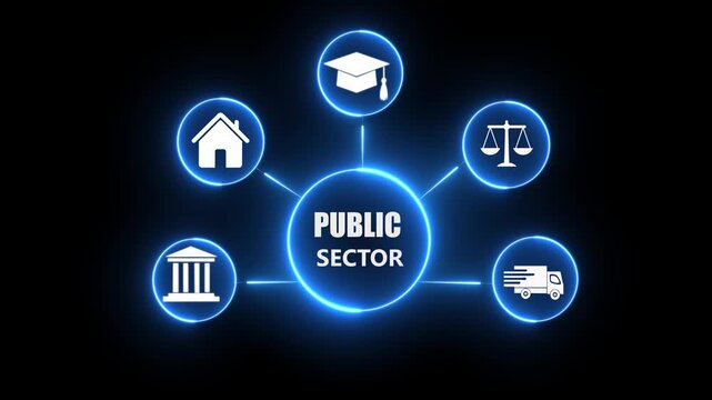 Public sector concept on the transparent background. government, education, health, municipal service, provide people infrastructure. Motion graphics of public sector idea. HD VIde.