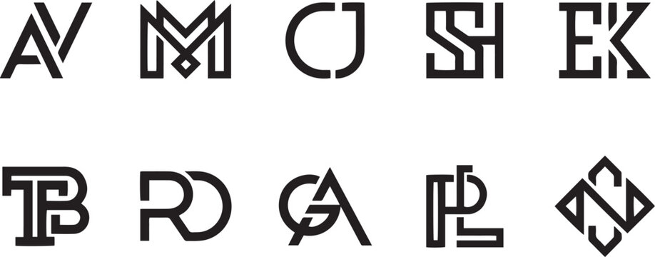 Modern Alphabetical Interlocking Monogram Logo Set - Minimalist Double Letter Combinations, Luxury Linear Typography, and Clean Corporate Branding Symbols