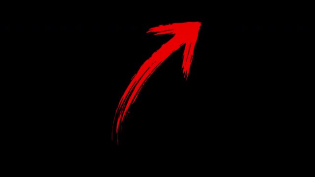 4K Red brush stroke upward right arrow animation for UI tutorials presentations creative navigation element artistic hand drawn motion graphics loop asset Alpha Channel - Red Version